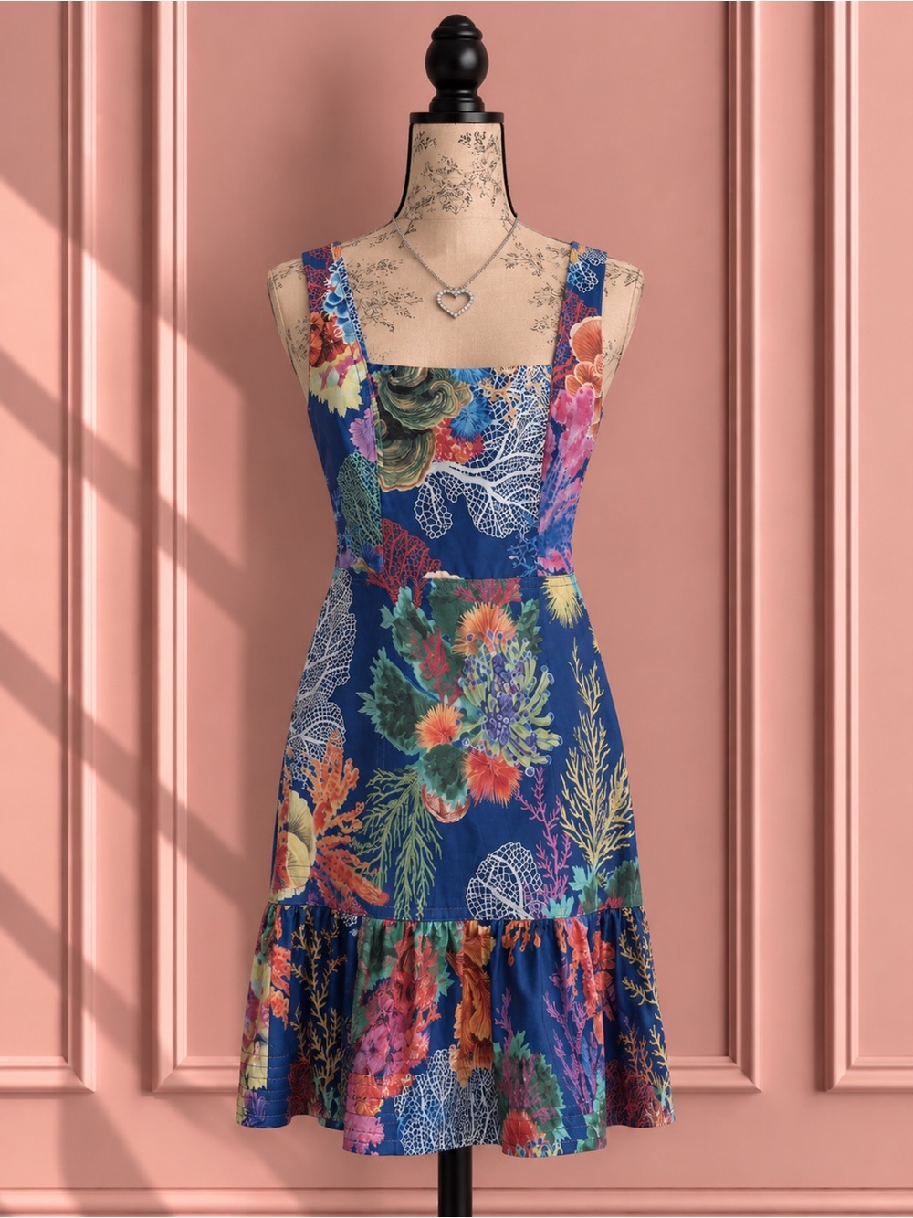 FARM Rio Floral Coral-Print Square-Neck Mini Dress Size XS
